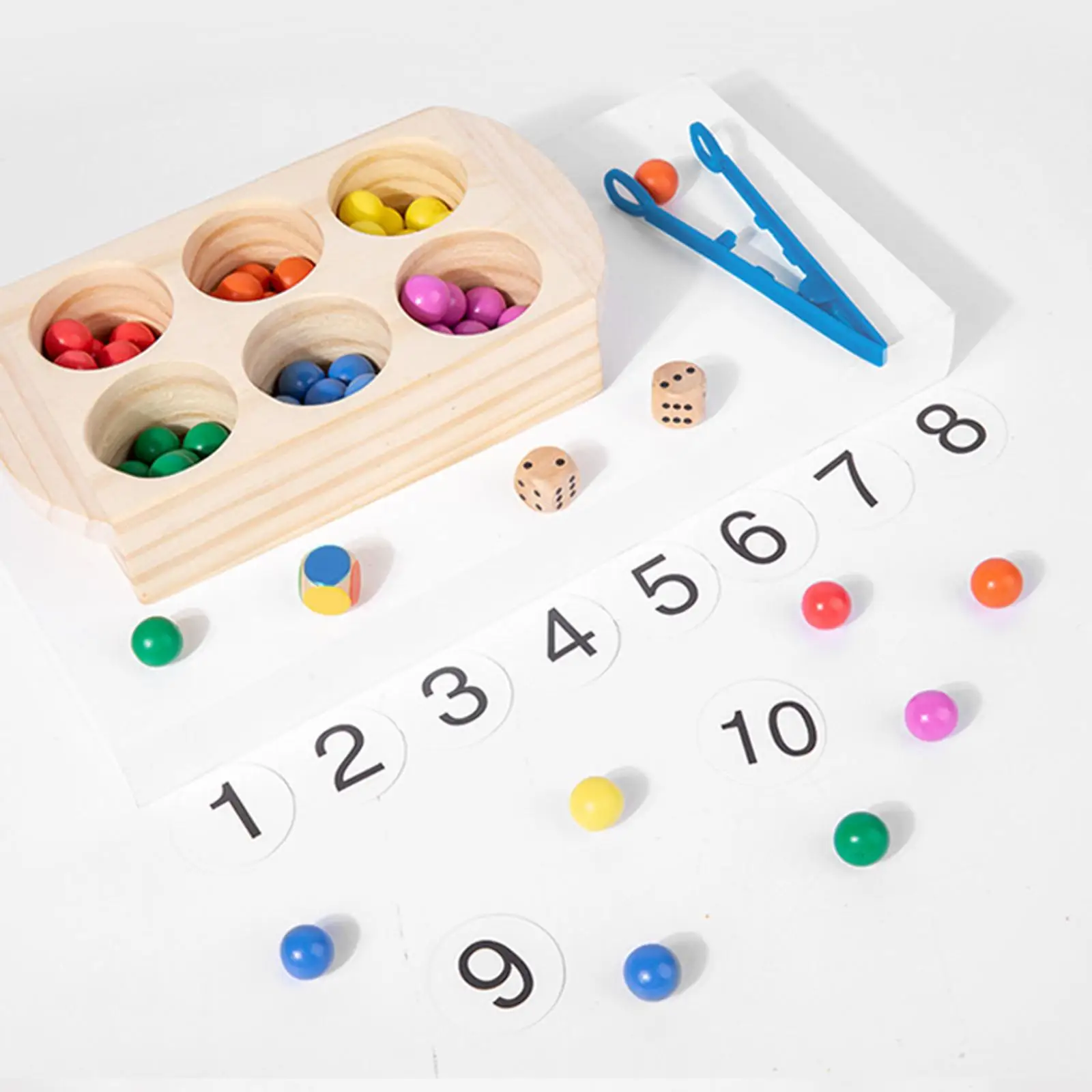 Multi-Colored Wood Counting Bead Color Matching Early Fun Interactive Toys