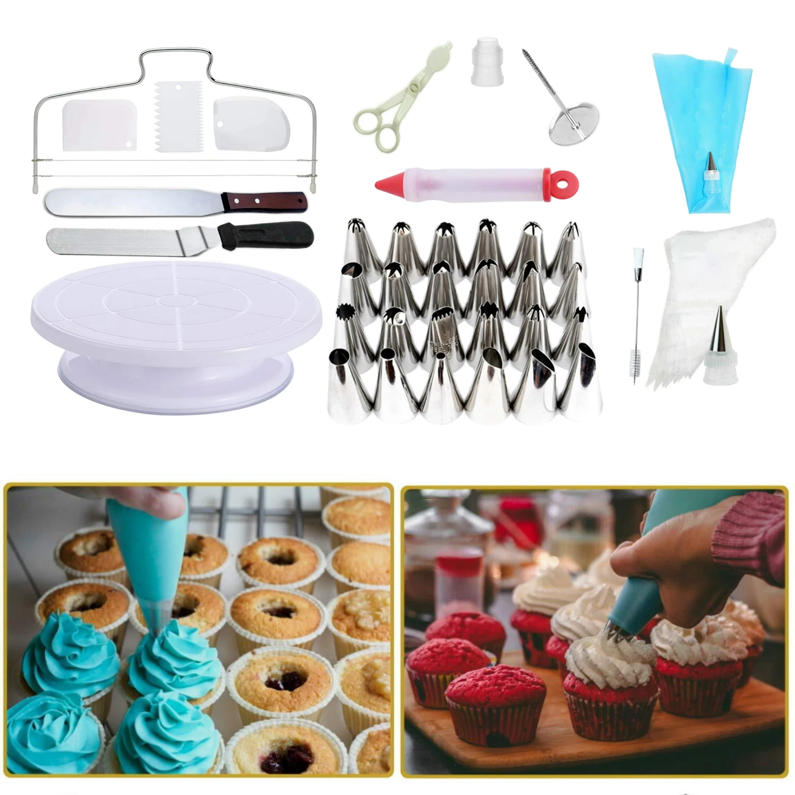 60 Pcs/set Cake Turntable Cake Decorating Tools Kit Rotary Table Baking Tool Piping Nozzle Piping Bag Set Baking Supplies Sets