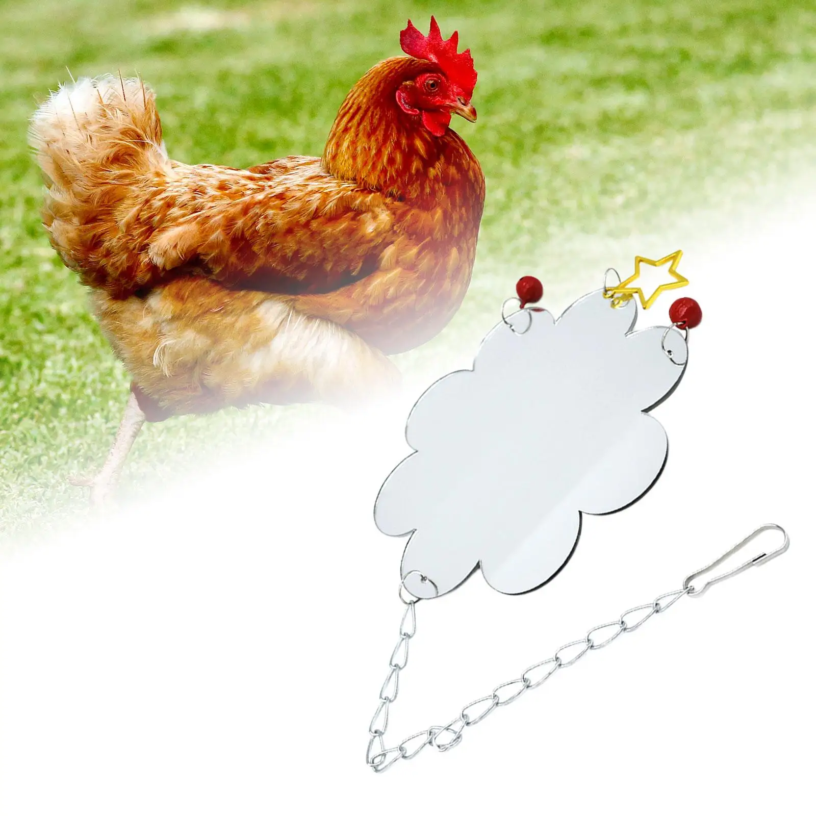 Chicken Mirror Toys with Bell Cage Hanging Bird Mirror Chicken Toys for Hens