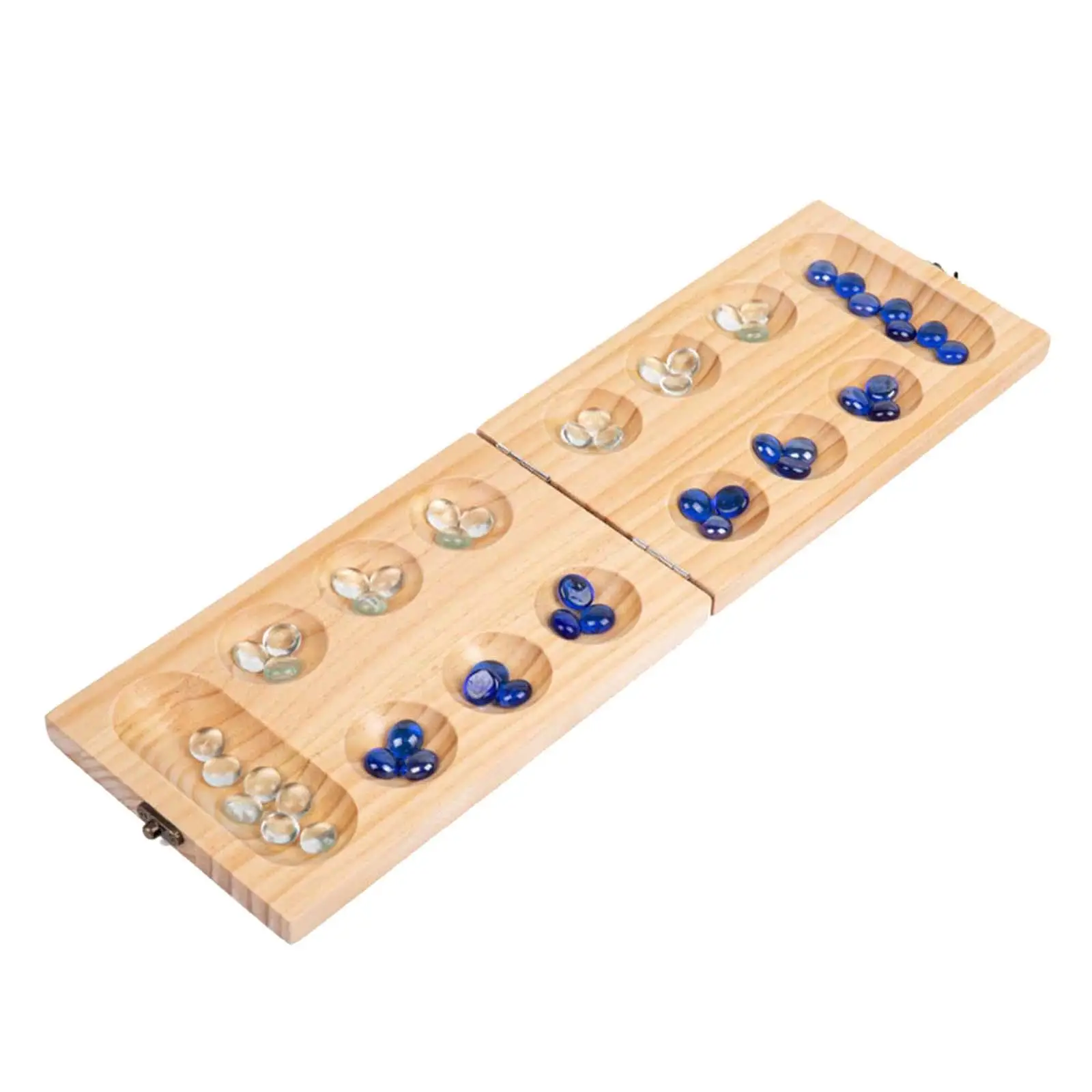 Wooden Folding Mancala Board Game Set with 48 Beads 2 Player Game for Teen Entertainment Travel Party Adult Kids