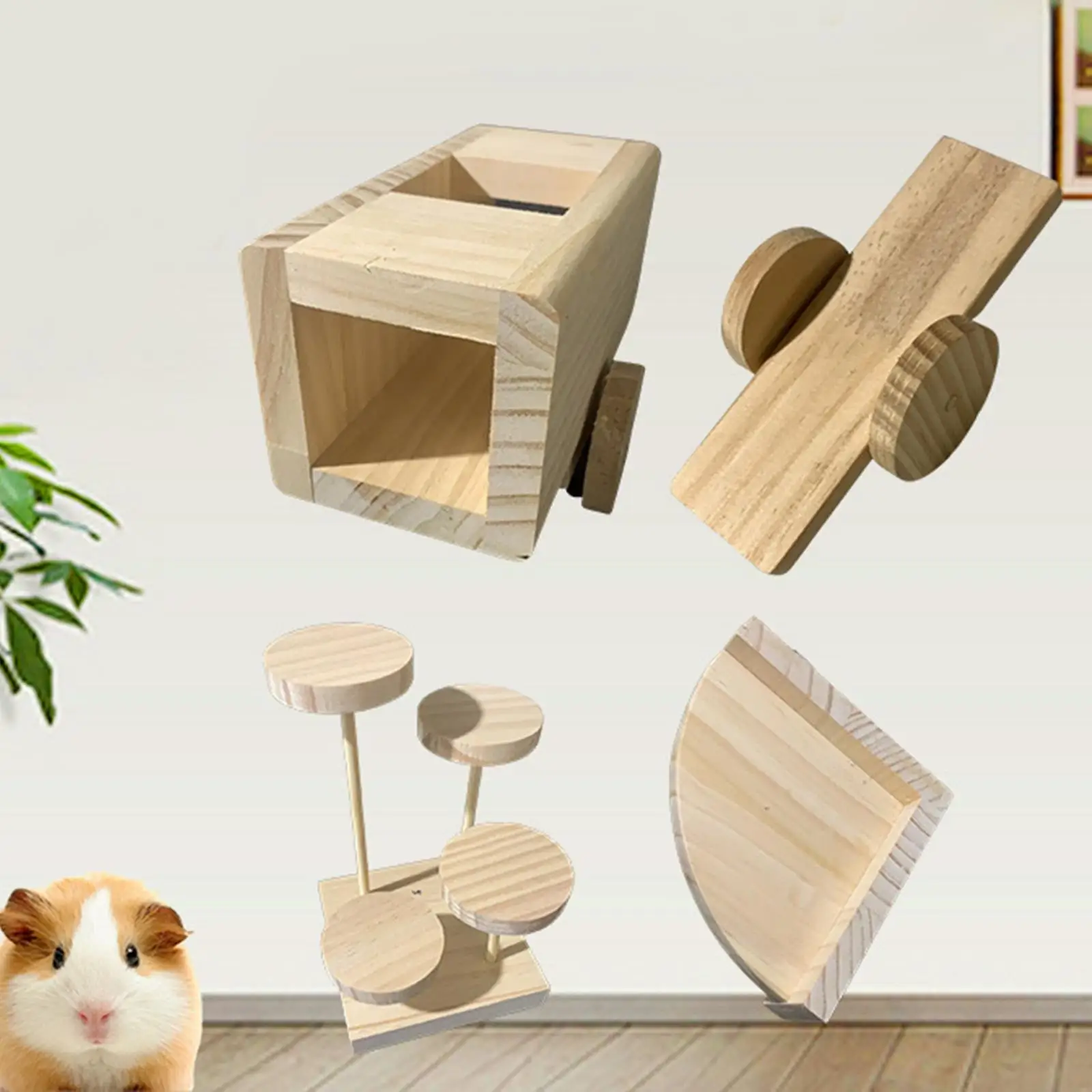 Wooden Hamster Toy for Guinea Pig Bunny Chinchilla Seesaw Platform Ladder