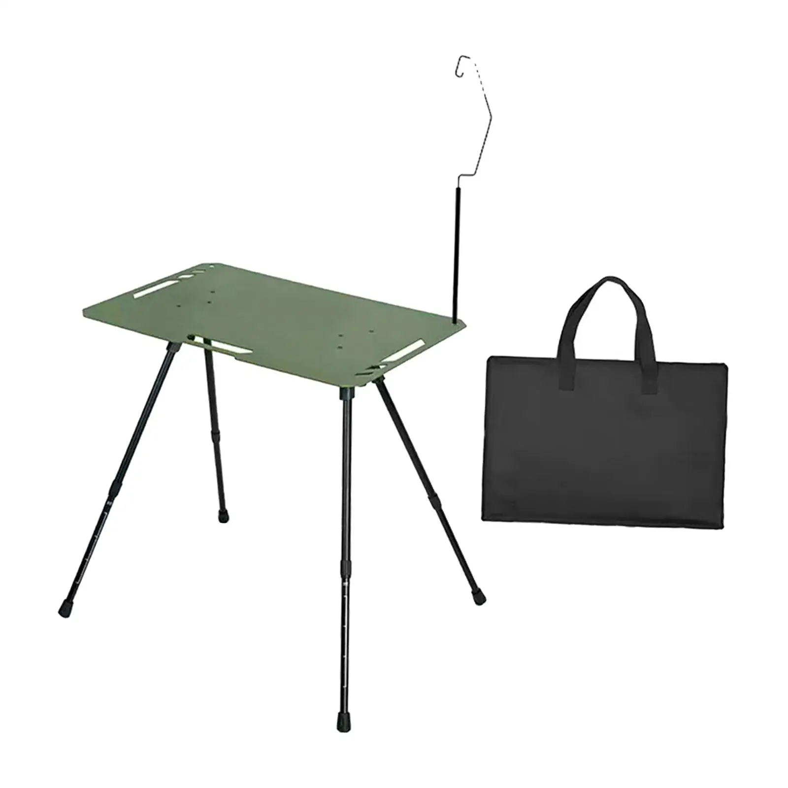 Folding Camping Table with Lamp Pole Aluminum Alloy Adjustable Height Tea Table for Barbecue Patio Outdoor Picnic