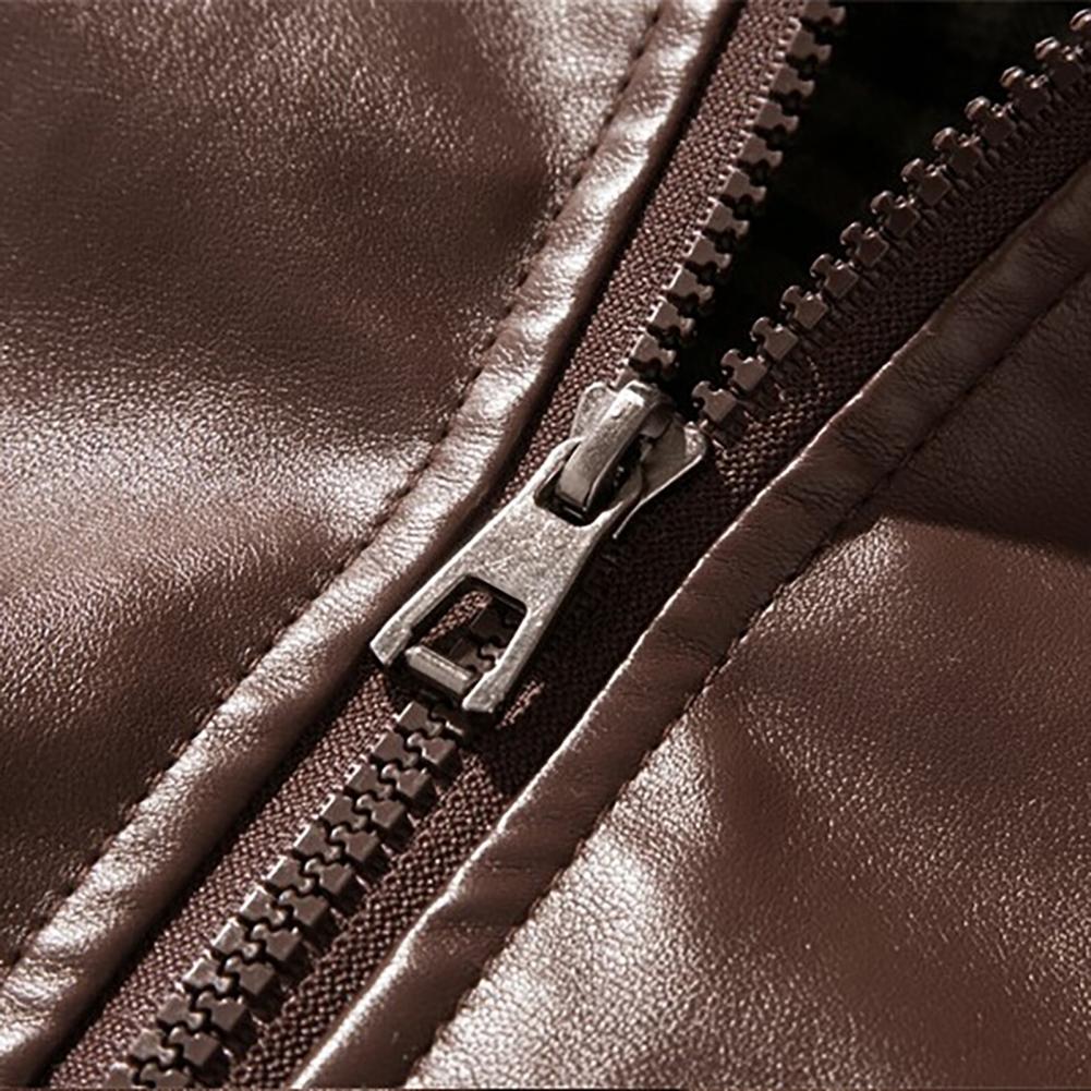 Description Picture 3 of itemMen Jacket Autumn Bike Jacket Slim Fit Faux Leather Jacket Coat Popular Solid Color Slim Fit Motorcycle Jacket for Party