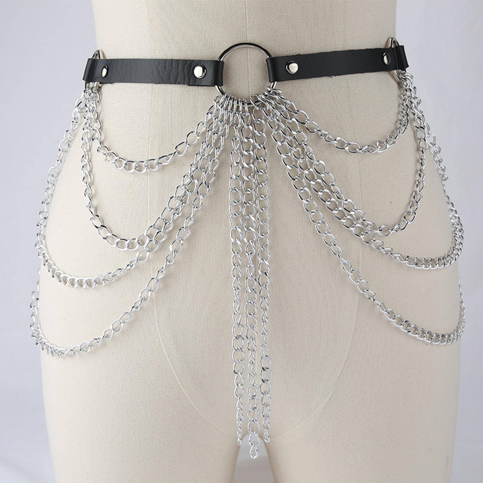 Multilayer Tassel Waist Chain Metal Chain Costume Fashion Body Chain Jewelry Accessories for Girls Women Halloween Pool Party