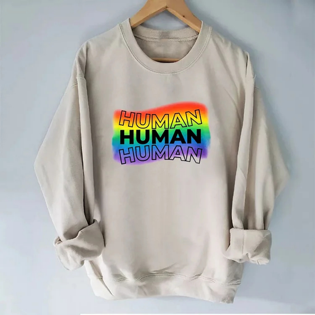 Rheaclots Women's HUMAN LGBT Printed Cotton Female Cute Long Sleeves  Sweatshirt