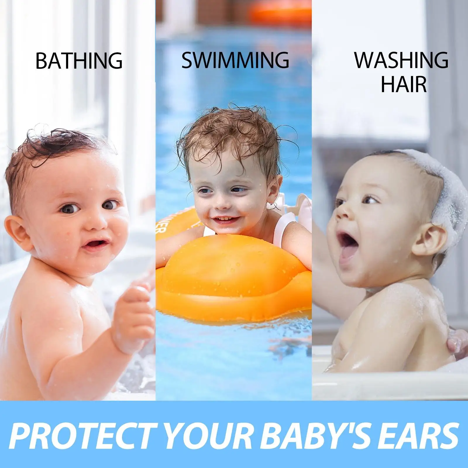 30 Pieces Baby Waterproof Ear Stickers Easy Carry Made of Soft Breathable PU Film Ear Protection for Shower Bathing Swiming