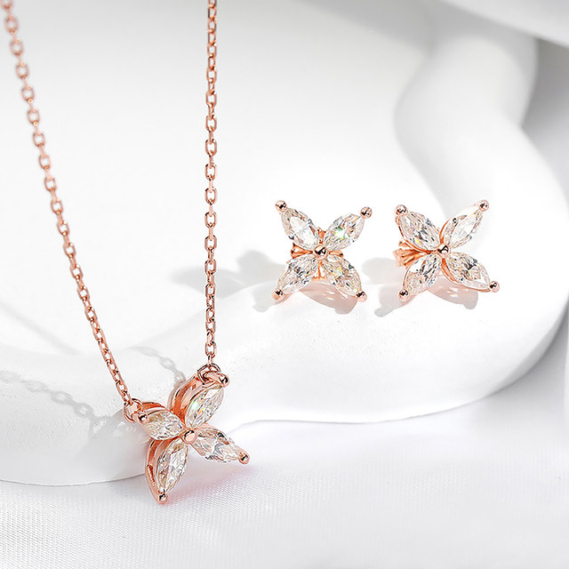 925 Silver hot Diamond Butterfly Necklace and earrings SET