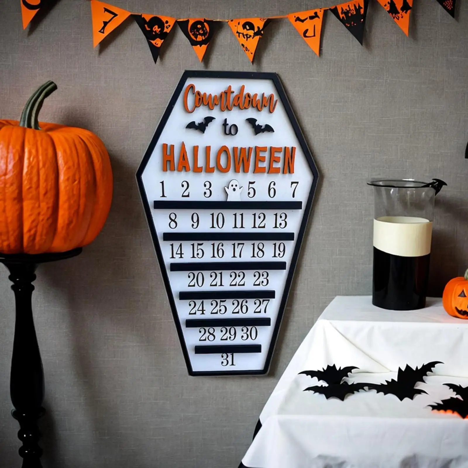 Halloween Decor Countdown Advent Calendar with Bats Decoration Festive Gift with Moving Block for Halloween Party Holiday Home