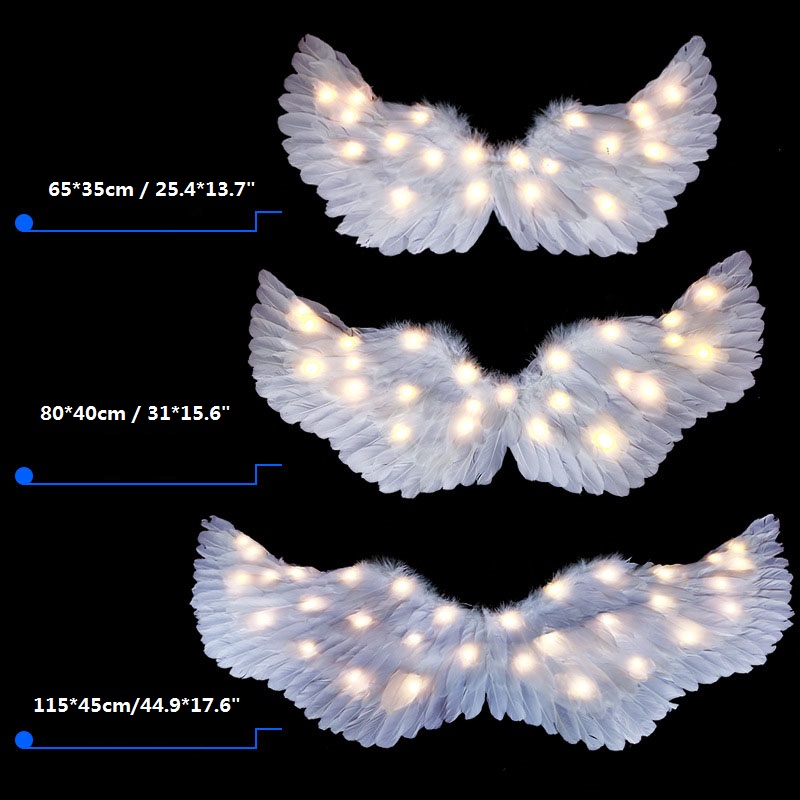Rosa Weiß Erwachsene Kinder LED Glow Light Engel Feder Flügel Kostüme Geburtstag Party Geschenk Show Wand Halloween Hochzeit Festival – Detail 15