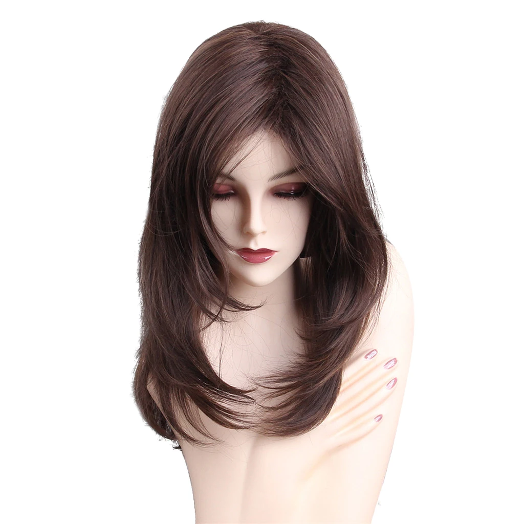 20`` Layered Charming Long Brown Hair Synthetic Wig Women` Fashion Wigs with 