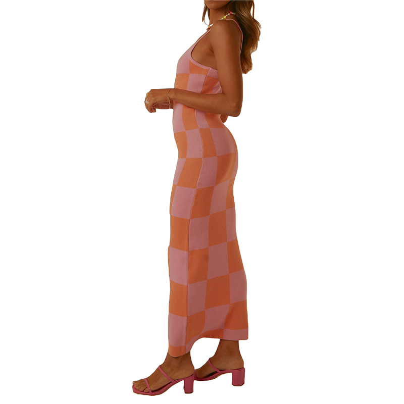 y2k Knitted Dresses Women Geometric Print Spaghetti Strap Sleeveless Bodycon Dresses 2000s Long Night Party Dresses