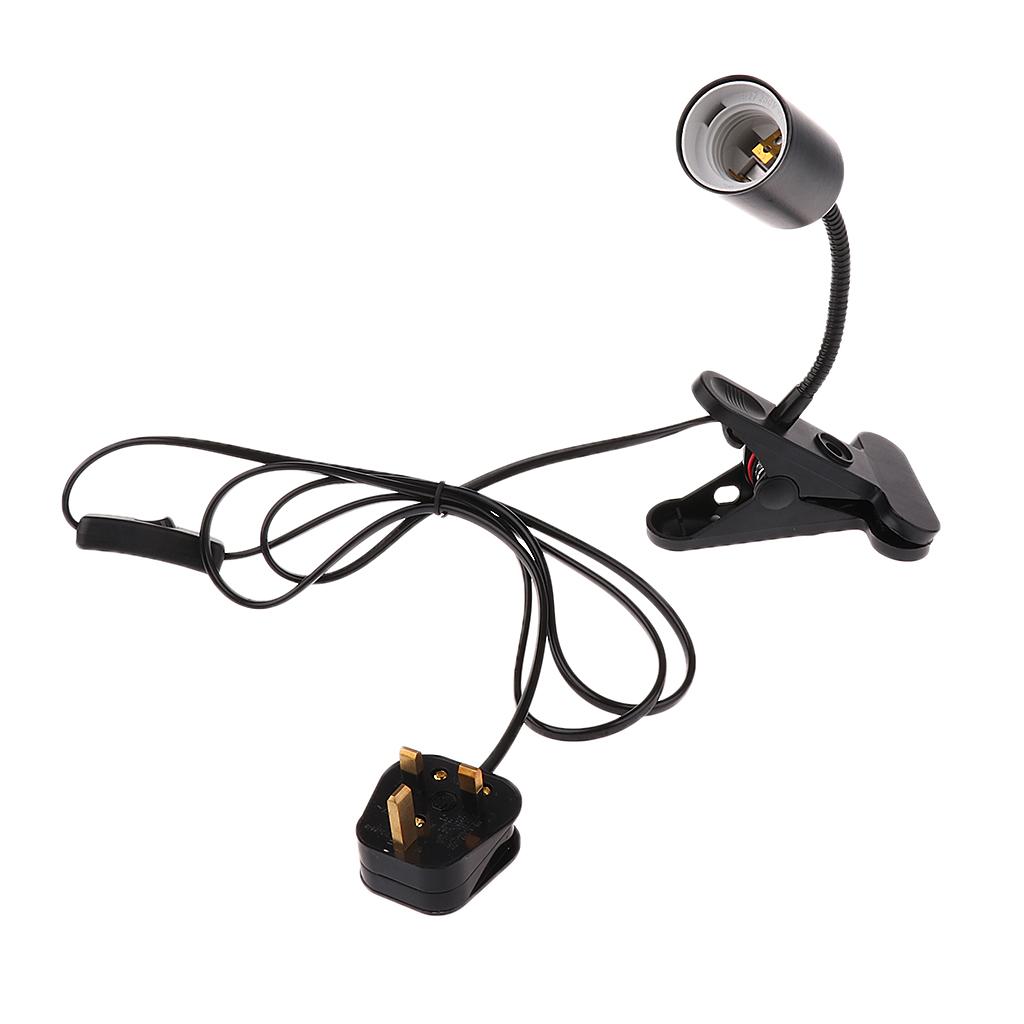 Flexible UK Plug Reptile Heating Light UVA UVB Bulb Lamp Holder E27 Base with on.off Switch, Terrarium Vivarium Mounted