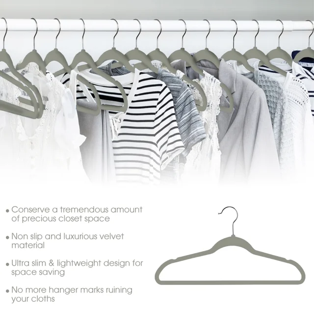 100 PACK, Non-Slip Velvet Hangers Clothes Flocked, Beige + Light