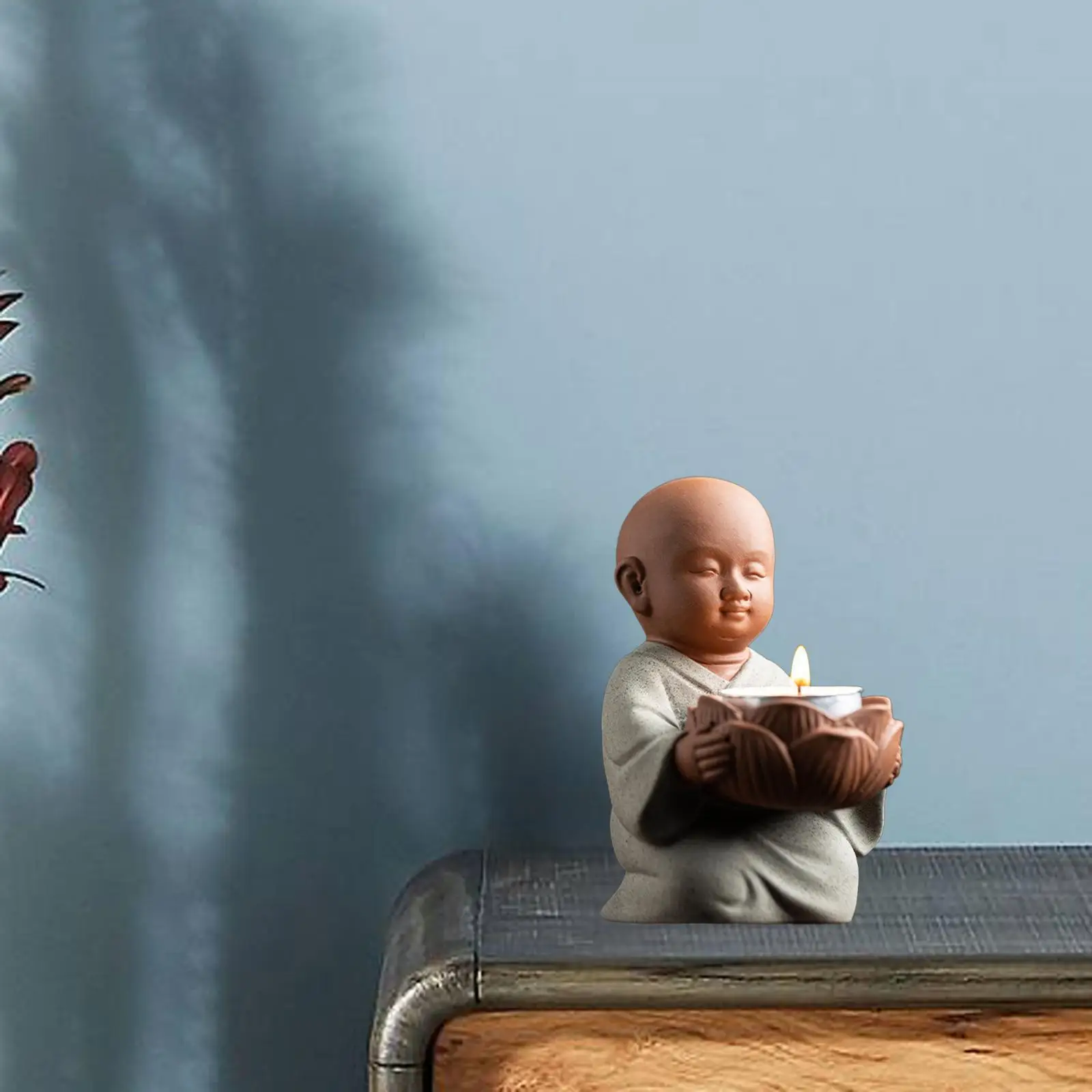 Ceramic Little Monk Statue Tealight Candle Holder Feng Shui Ornament Zen Yoga Decoration Lightweight
