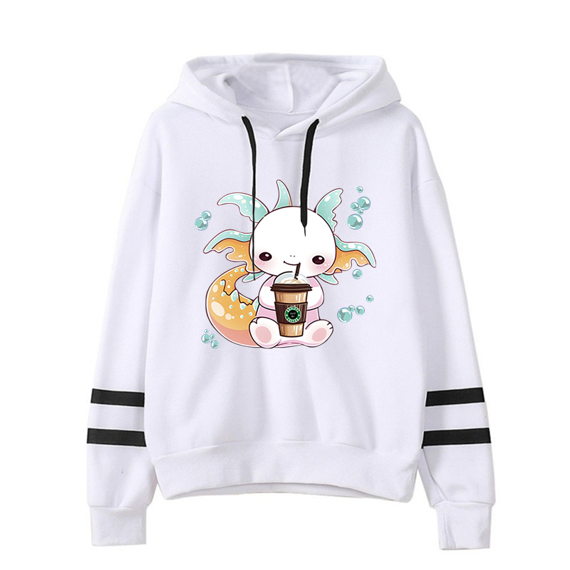 Title 7, Axolotl Drink Bubble-Tea Print Hoodies Y2K Aest...