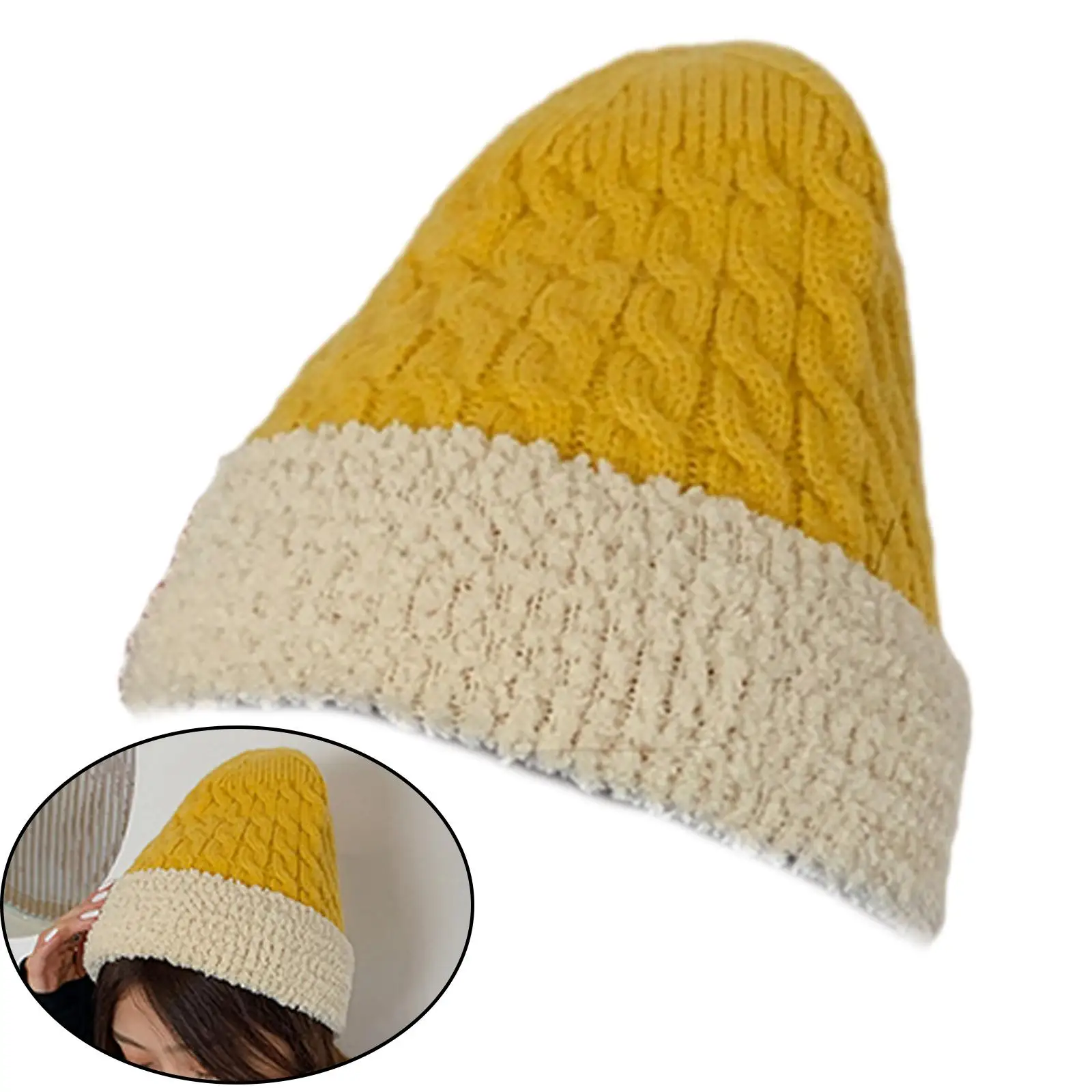 Women Thick Elastic Beanie, Autumn Winter Keep Warmth Knitted Headgear, Thermal Stylish Leisure Hats for Outdoor Decoration