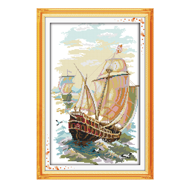 Joy Sunday Sail Away Bedruckte Kreuzstich-Sets Aida 16CT 14CT Leinwand Stoff Heimdekoration Handgemachte Stickerei Handarbeitssets – Detail 2