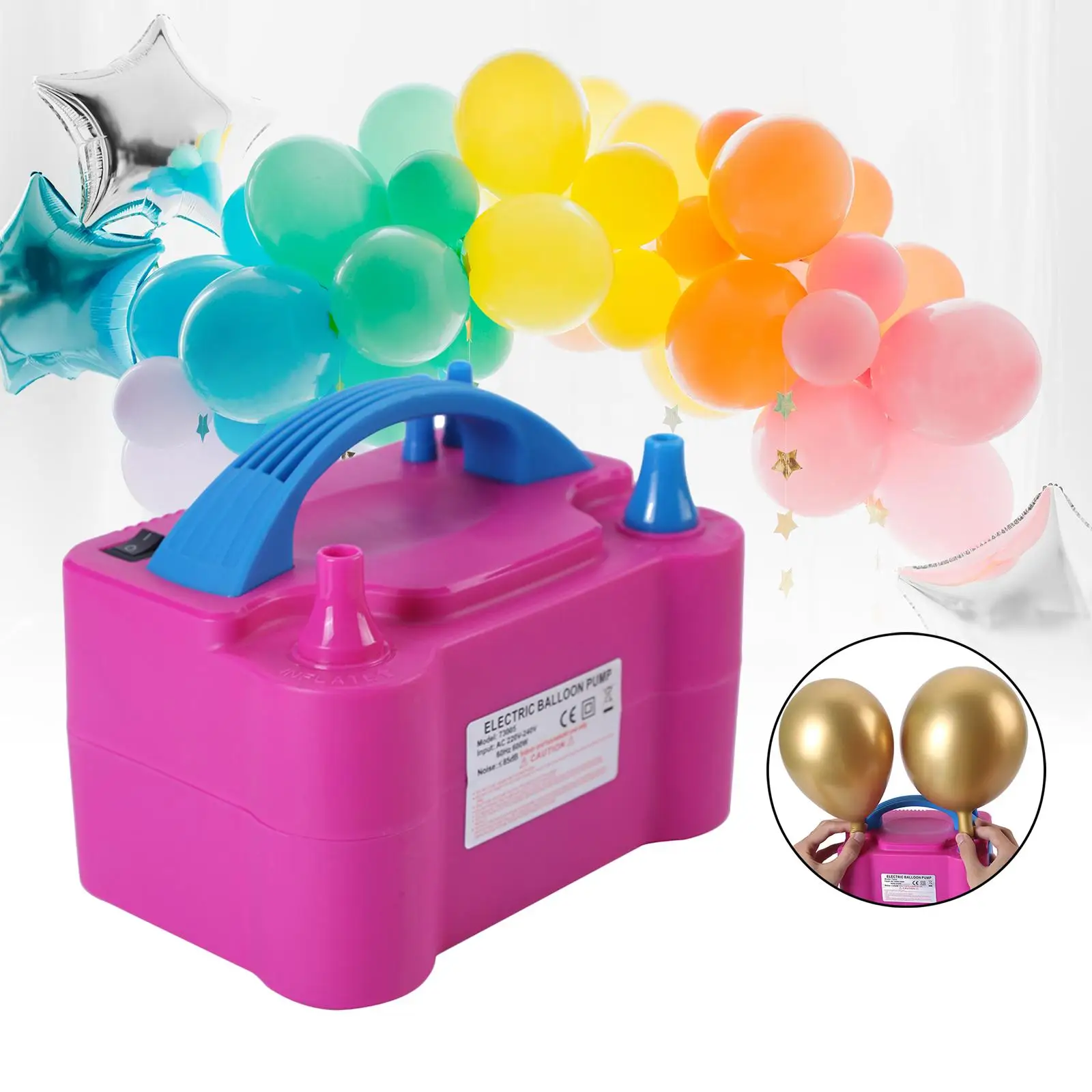 Electric Balloon Pump Inflator Air Blower 600W Dual Nozzle Bulk Balloons Filling for Festival Party Holiday Birthday Baby Shower