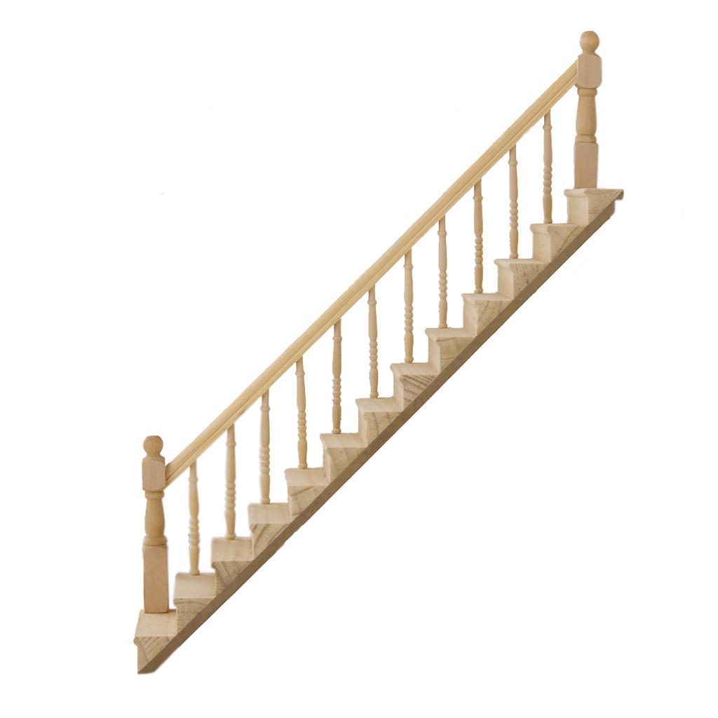 1:12 Scale Dollhouse Miniature Pre-Assembled Wooden Staircase Stair Step with Left Handrail, Doll House Furnishings