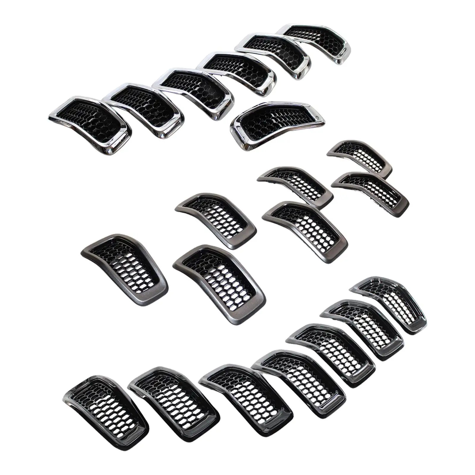 7Pcs Front Grill Inserts with Chrome Rings 68303626Ab 68303626AC Honeycomb Mesh Grille Insert for Jeep Cherokee 2014-2018