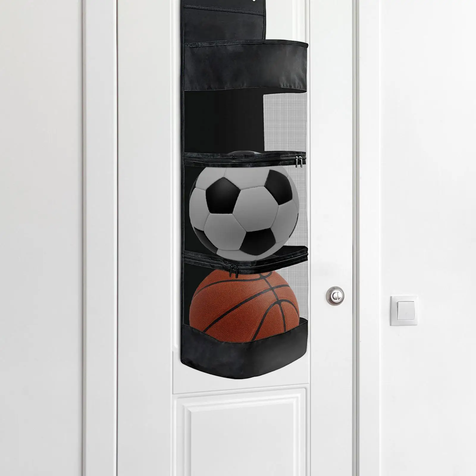 over The Door Organizer Hanging Storage Mesh Basket Back of Door Storage Organizer for Volleyball Tennis Basketball