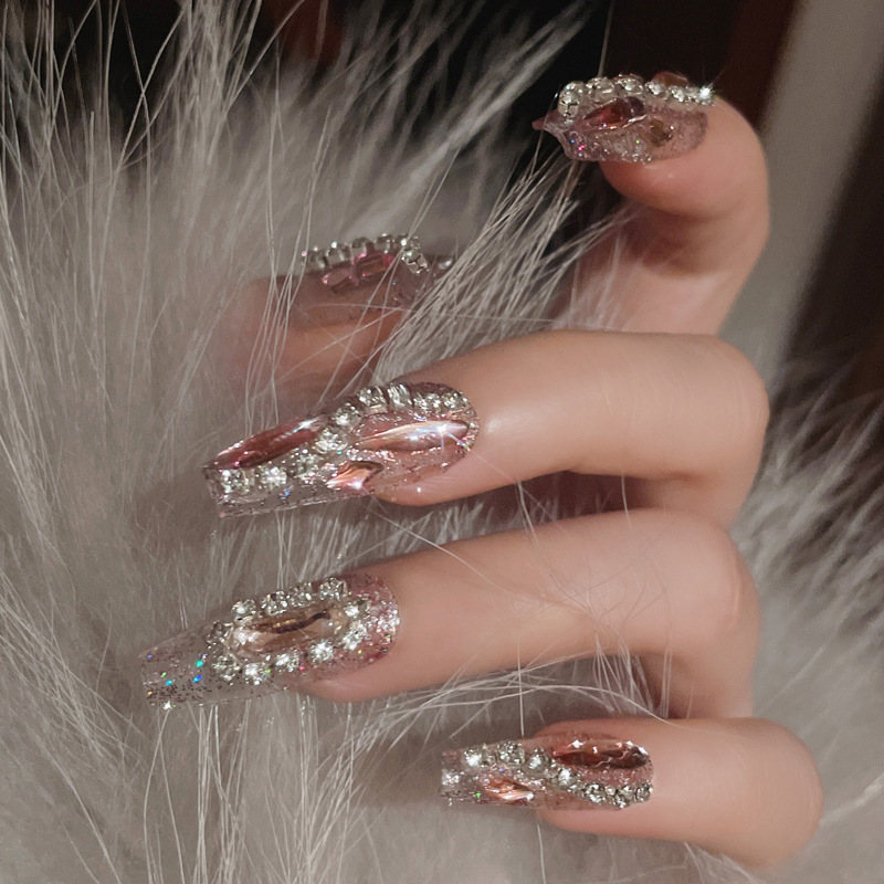 Best of Glitter Fairy Rhinestone False Nail Tips For Bride Lady Wearable Sweet Crystal Design Press On Nails Mid Length Fake Nail Patch Reviews & Tips - Image 3