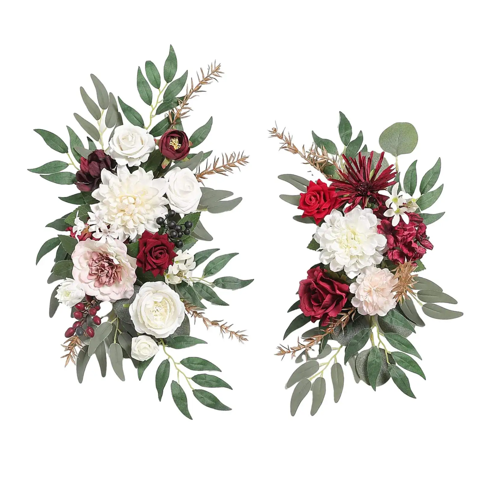 2 Pieces Wedding Arch Wreath Floral Swag Backdrop Handmade Hanging Silk Flowers for Front Door Decoration Ceremony Ornament Wall
