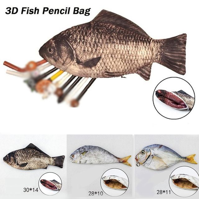 Carp Pen Bag Realistic Fish Shape Make-up Pouch Pen Pencil Case with Zipper  Makeup Pouch