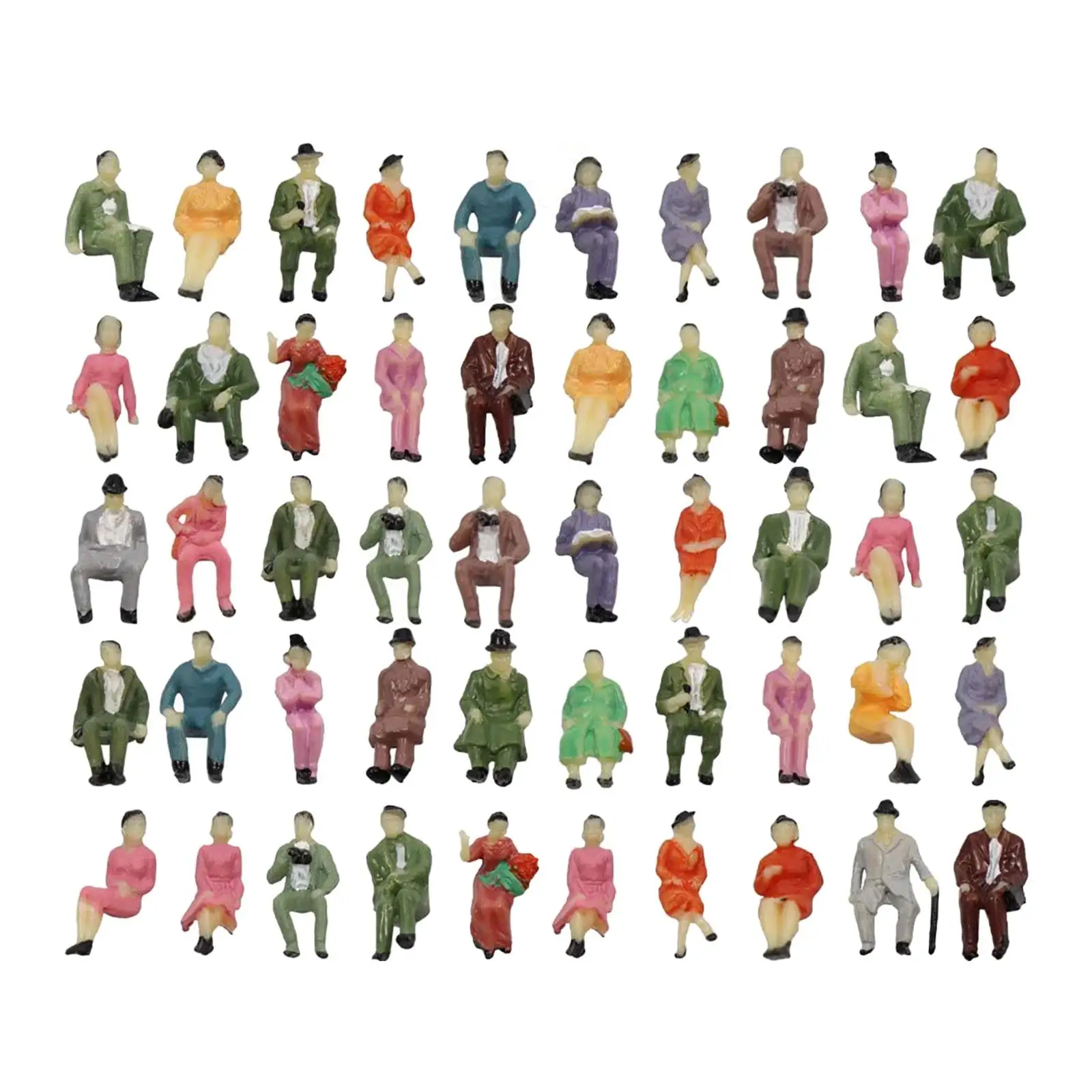 50pcs 1:87 Sitting Pose Model People HO Scale Hand Painted Model Train Passenger People Figures