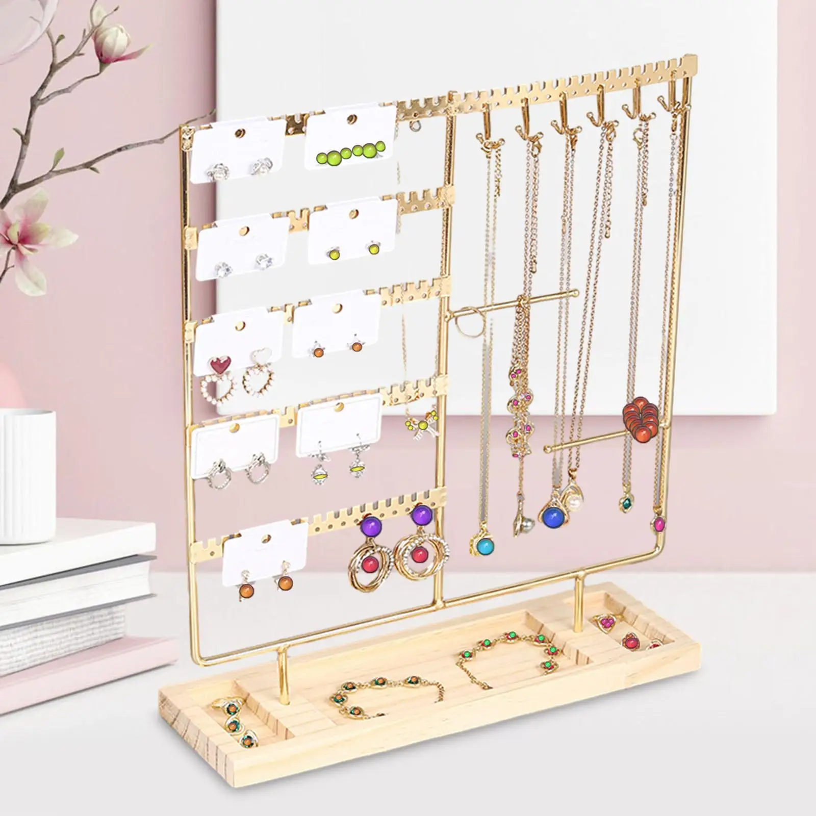 Jewelry Holder Organizer Wood Tray Multifunction Display Rack for Dresser Live Broadcast Jewelry Shop Photography Shopping Mall