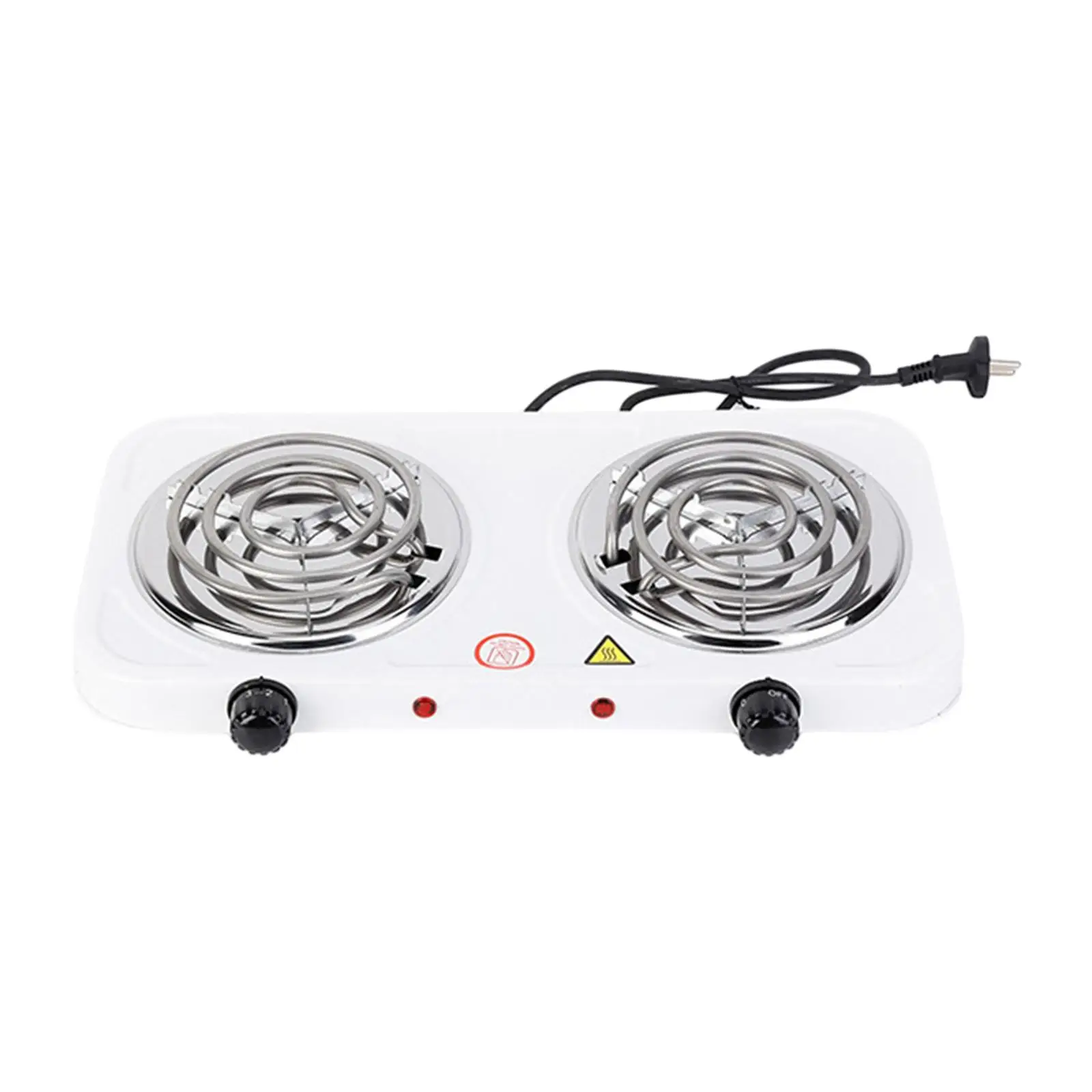 Electric Double Coil Burner for Home, Travel, Outdoor Activities Adjustable Temperature Knob 2000W with Indicator Lights Compact