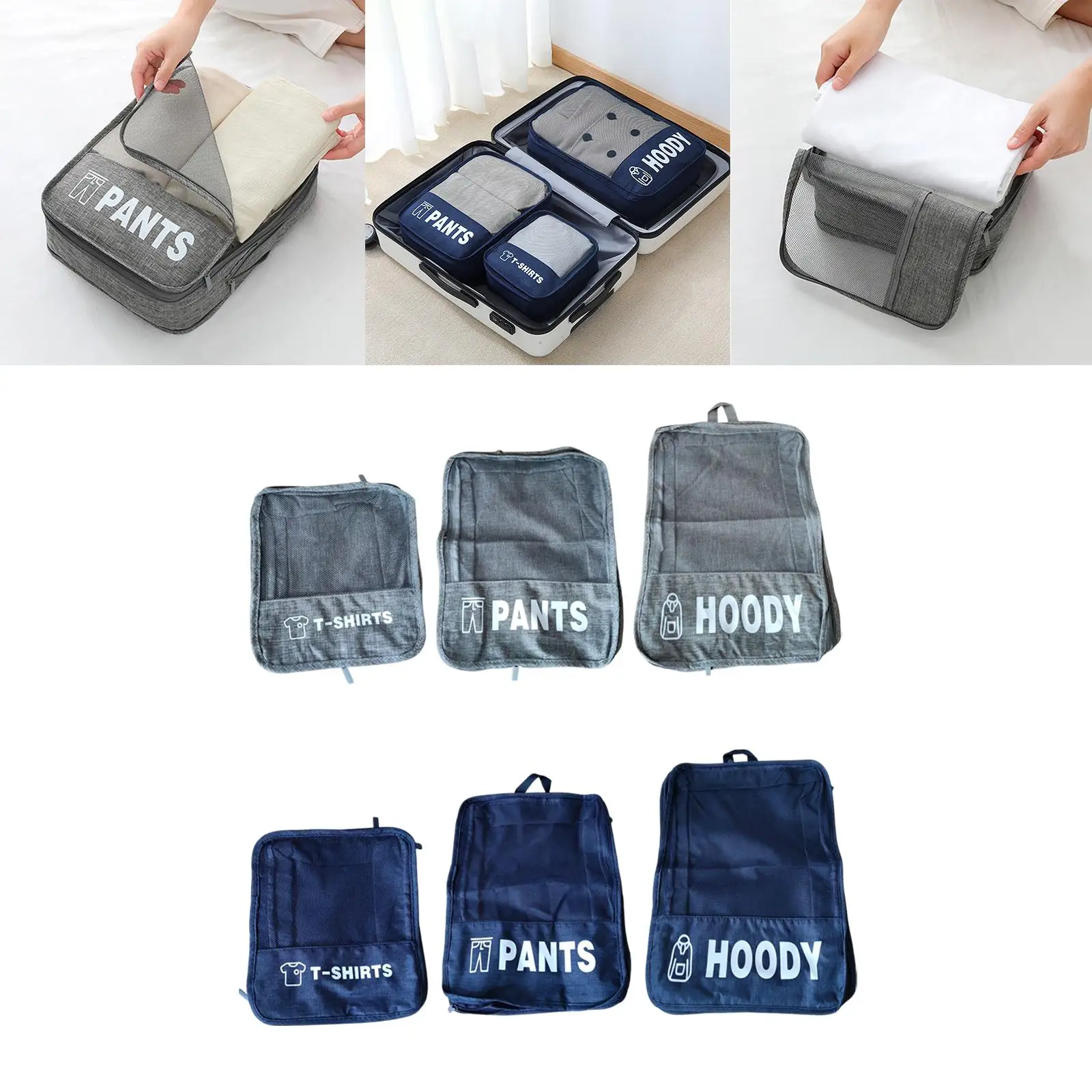3 Pieces Compression Packing Cubes Expandable Travel Organizer Saving Space