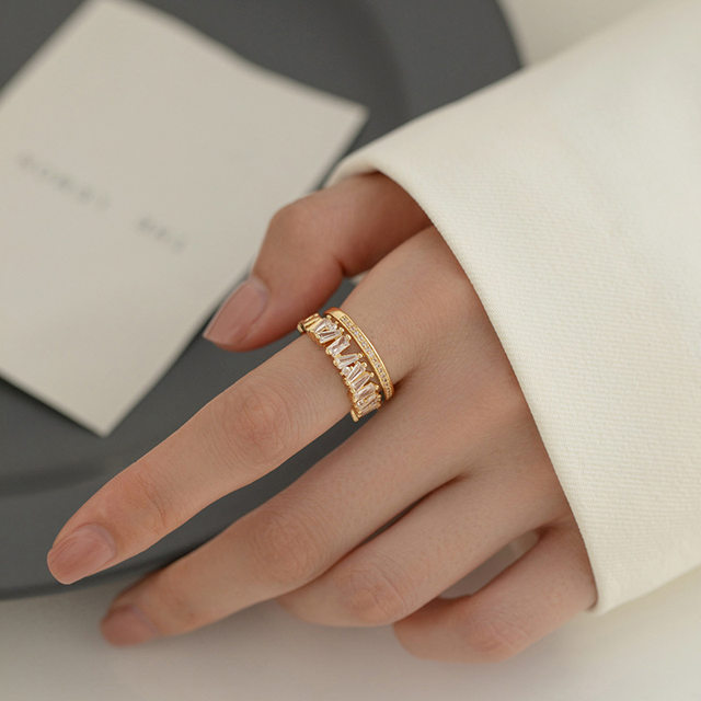 Exquisite Luxury Zircon Double Student Opening Rings for