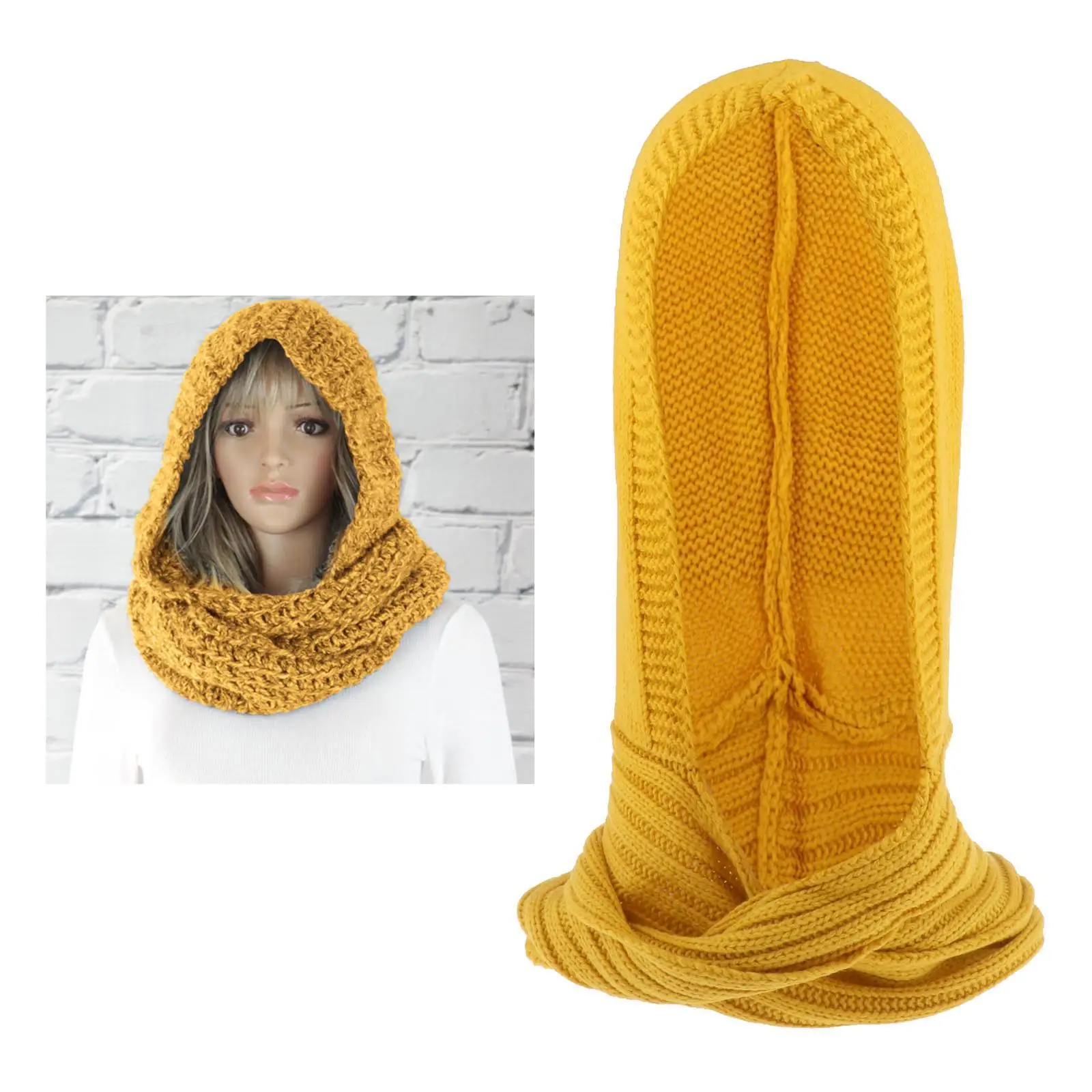 Soft Winter Warm Hooded Scarf Knitted Headscarf Neckwarmer Hoodie Hats for Women Lady