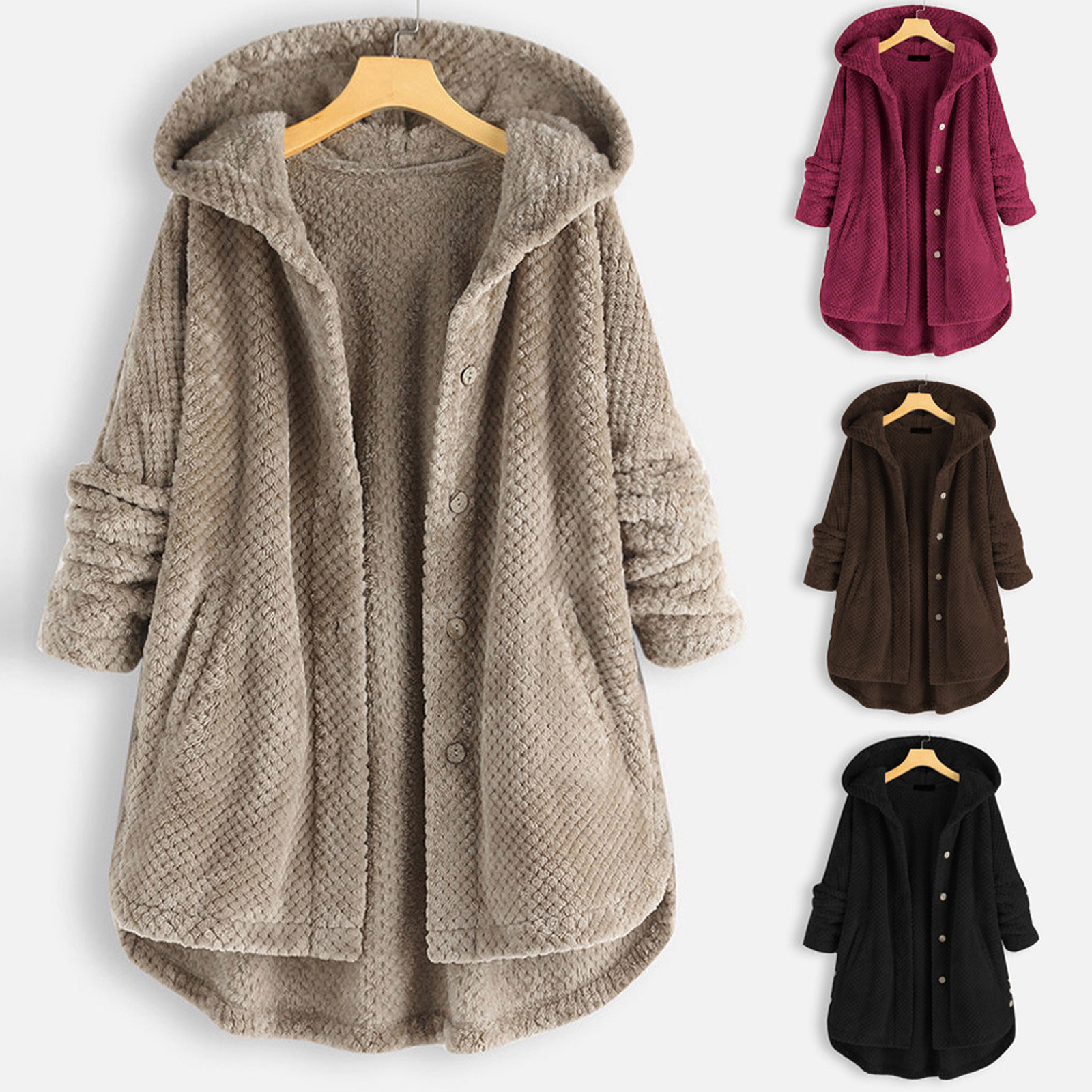 Title 1, Fleece Cardigan Women Pocket Coat Irregular Lon...