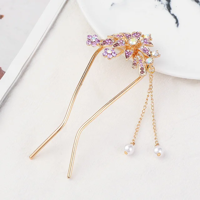 Rhinestone U Shaped Hairpin Simple Modern Rhinestone Metal - Temu