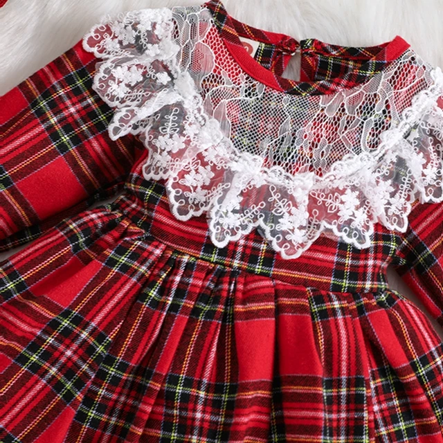 Vestido Midi INFANTIL Xadrez Vermelho com Decote e Mangas Bufantes - Isabel