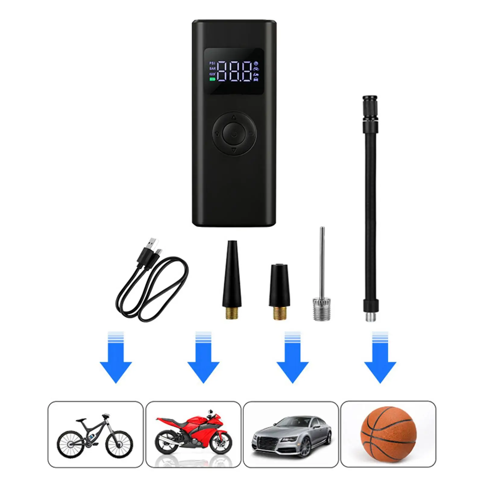 Handheld Air Pump Rechargeable Tire Pump for Cars, Bicycles, Football Balls,