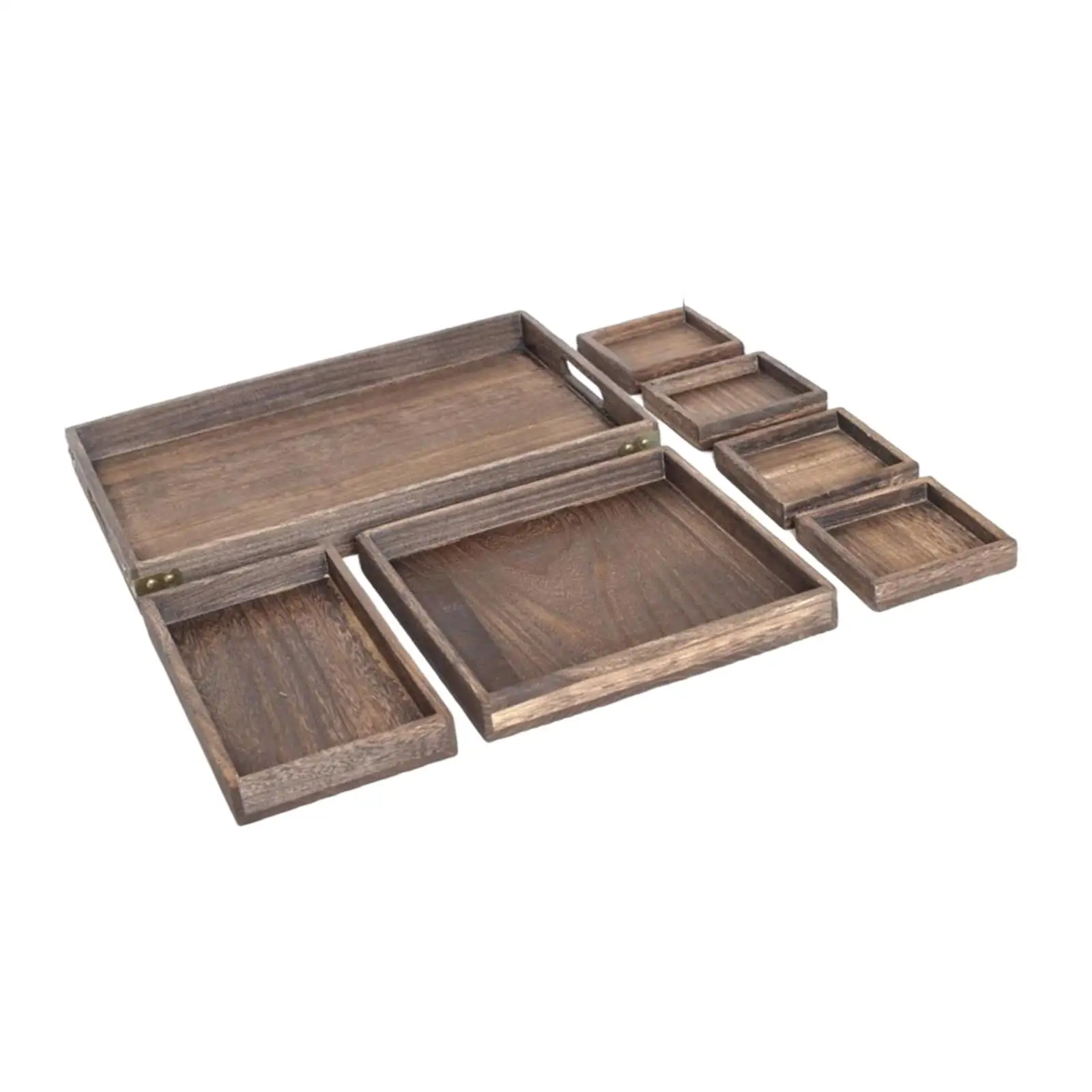 Set of 7 Wooden Serving Trays with Handle Stackable Eating Tray for Living Room, Bathroom or Desk Drawer Durable Versatile