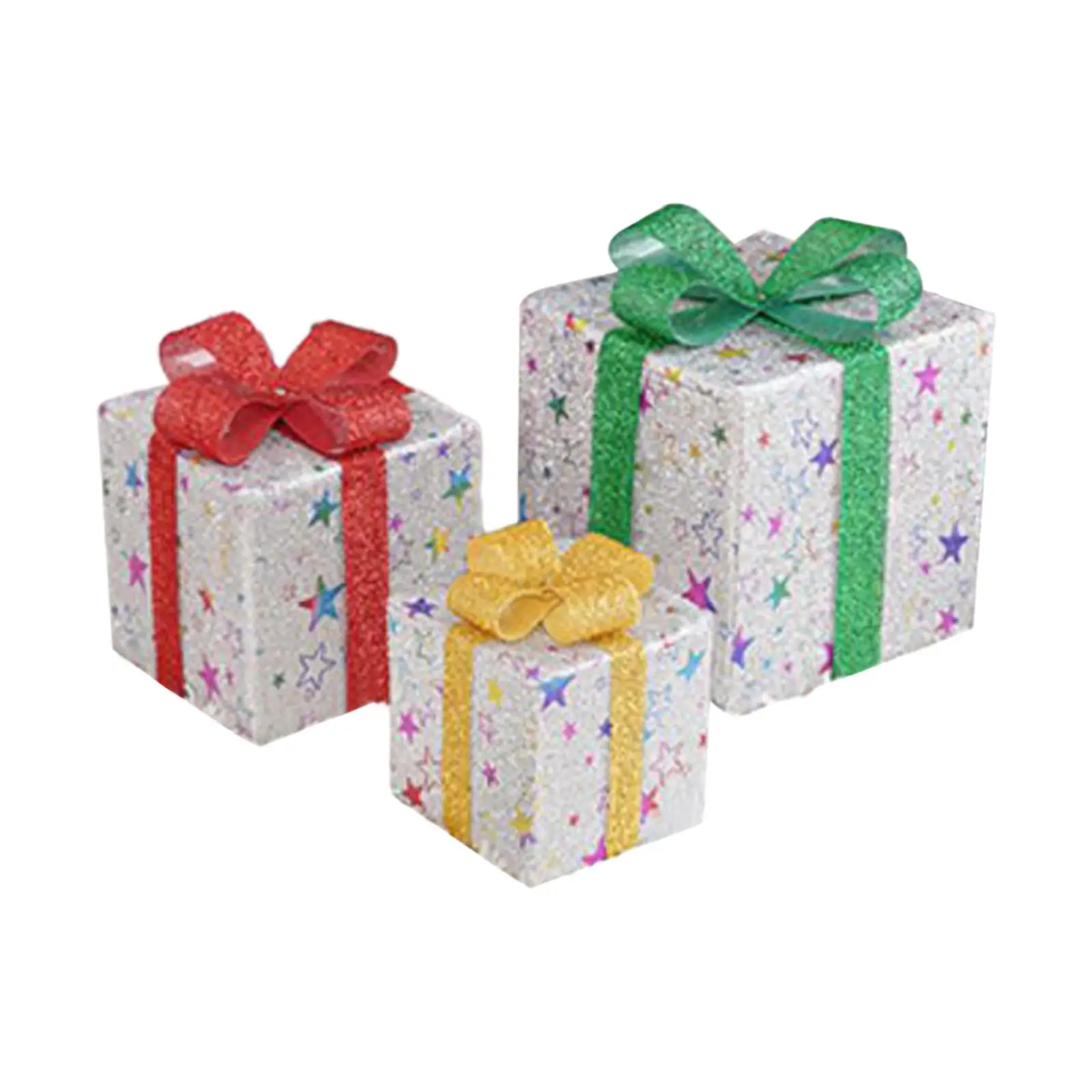 Set of 3 Christmas Lighted Gift Boxes Lightweight Romantic Multipurpose with 3 Different Sizes for Outdoor Covered Porch