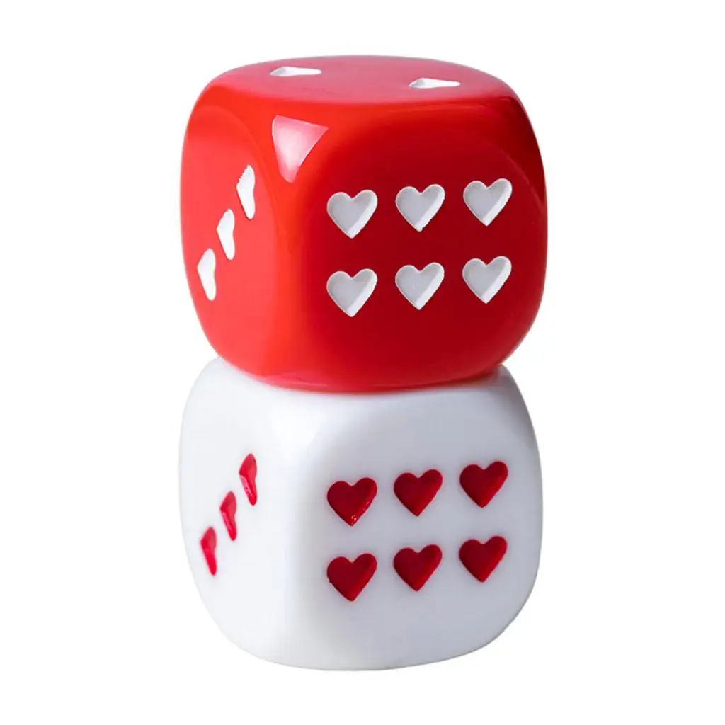 2PCS Round Corner Opaque Acrylic White And Color Six Sided Dice Heart Pattern