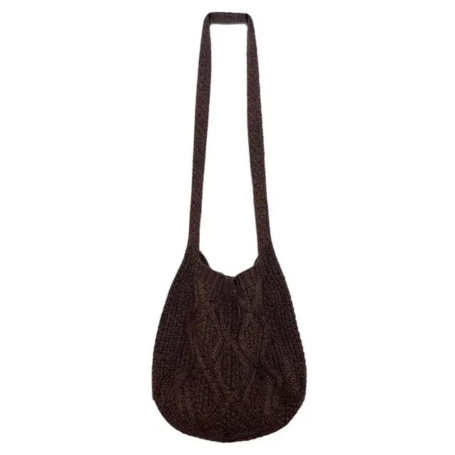 LAIBMFC Women's Crochet Tote Bag Knitted Shoulder Crossbody Handbags Aesthetic Shopping Bag Cute Purses Crocheted Hobo Bag, Size: 12.9, Brown