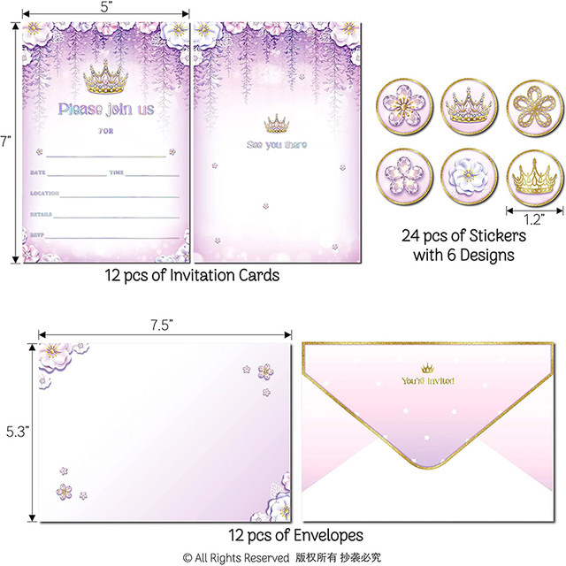 Carte Invitation Anniversaire Fille 12Pcs, Cartes D'Invitation