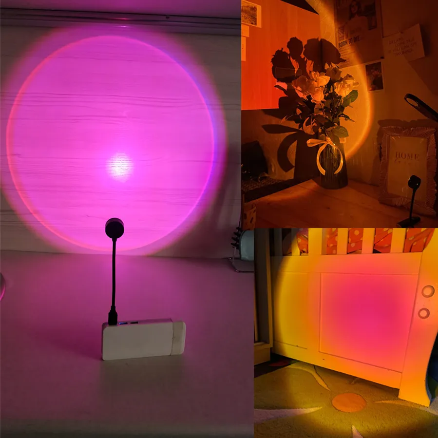 Romantic USB Sunset Lamp LED Rainbow Neon Night Light Projector Photography Wall Atmosphere Lighting for Bedroom Decor Light