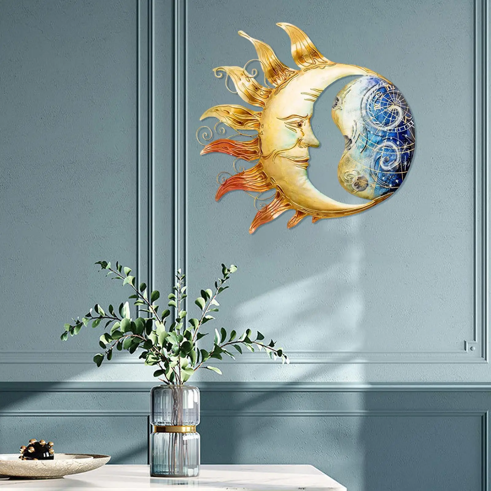 Sun Moon Metal Wall Art Hanging Ornament for Fence Garden Indoor Outdoor