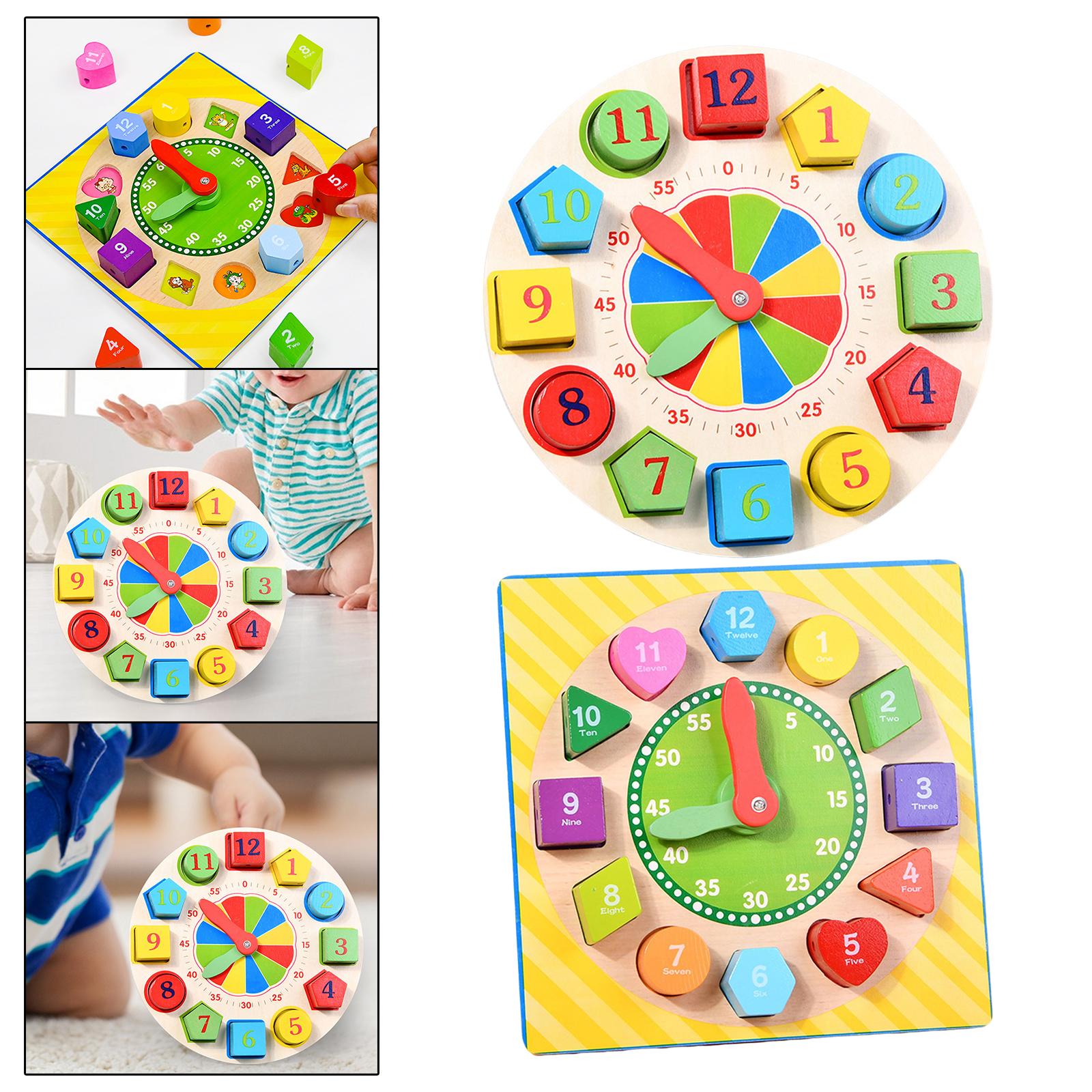 Kids Wooden Toy Montessori Wooden Clock Toys Fine Motor Skills Developmental Toys Wooden Lacing Threading Toys for Kindergarten