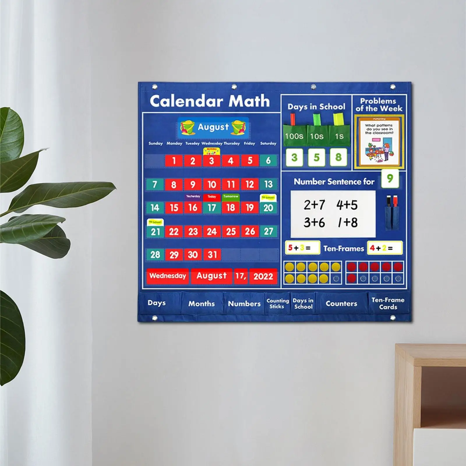 Daily Math Calendar Classroom Pocket Chart ,Teaching Aid ,249 Cards for Home ,Preschool
