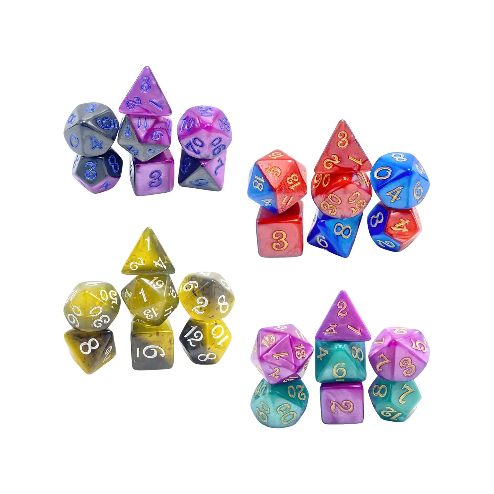 7Pcs Polyhedral Dice Multisided Dice Smooth Edge, D4 and D6 D8 D10 D12 D20,