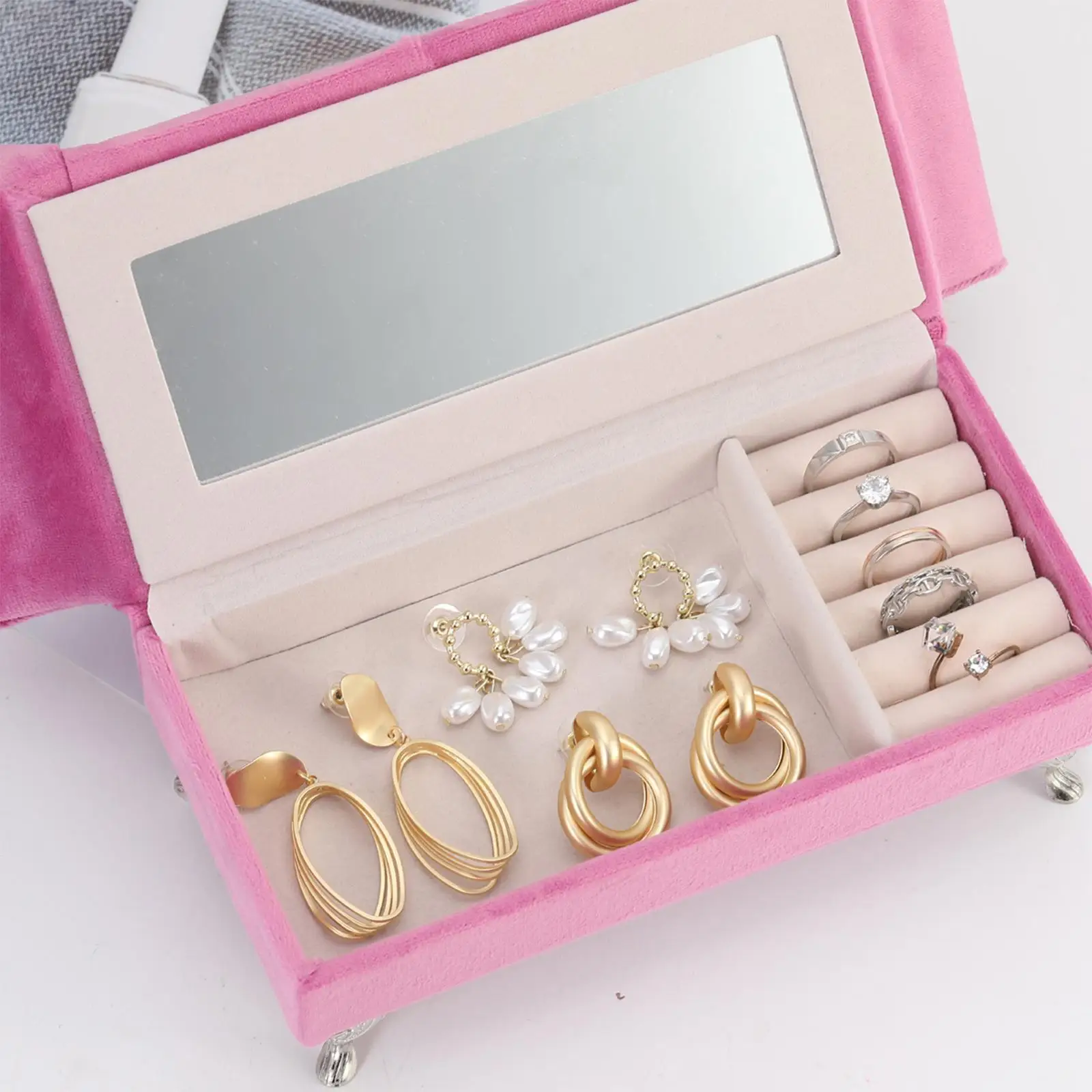 Cute Jewelry box Portable Storage Holder Display Case Soft Lining Gift Earrings Organizer for Bedside Table Vanity Table