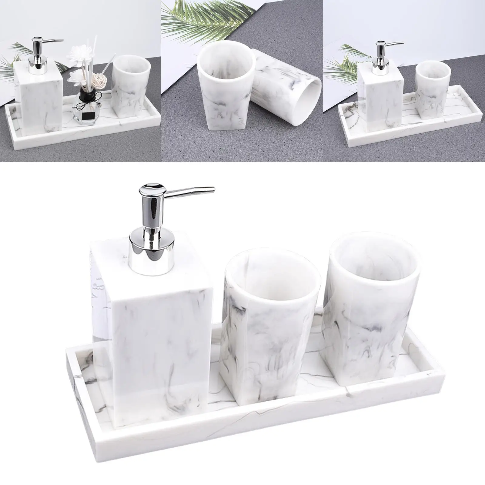 Bathroom Accessories Set  Dispenser Tray Modern Essential Set for Bathroom Counter Dorm Decoration Easy Clean Practical